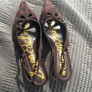Sam Edelman Brown Suede Pointed-Toe Slingback Flats